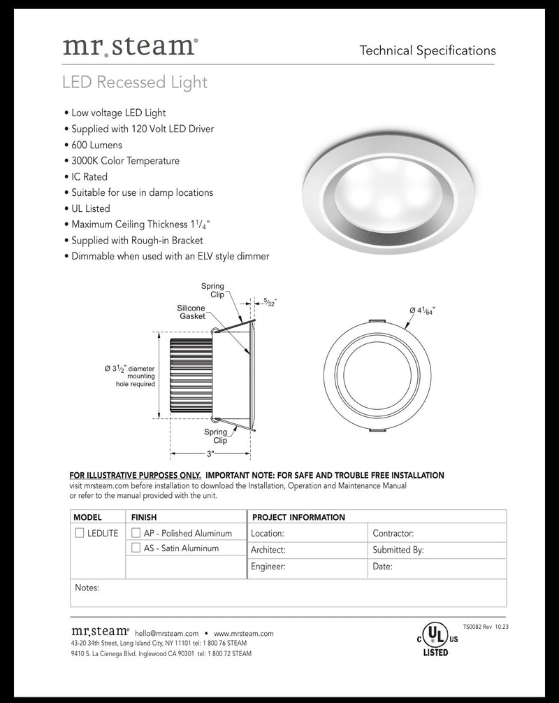 Mr.Steam LEDLITE Recessed LED Light