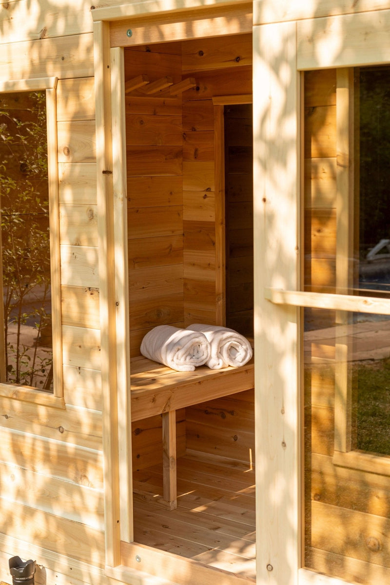 Dundalk CT Georgian 6 Person Outdoor Sauna with Changeroom - The Sauna Solution LLC