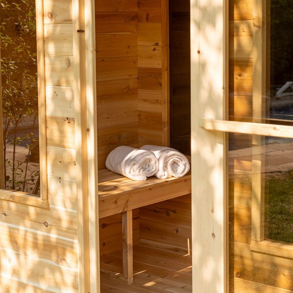 Dundalk CT Georgian 6 Person Outdoor Sauna with Changeroom - The Sauna Solution LLC
