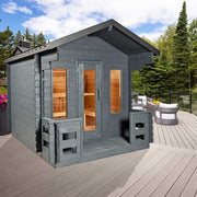 Dundalk CT Georgian 6 Person Outdoor Sauna with Porch - The Sauna Solution LLC