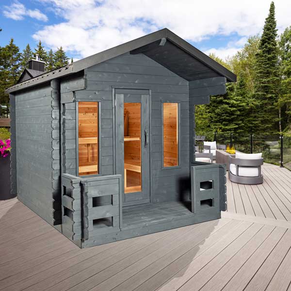Dundalk CT Georgian 6 Person Outdoor Sauna with Porch - The Sauna Solution LLC