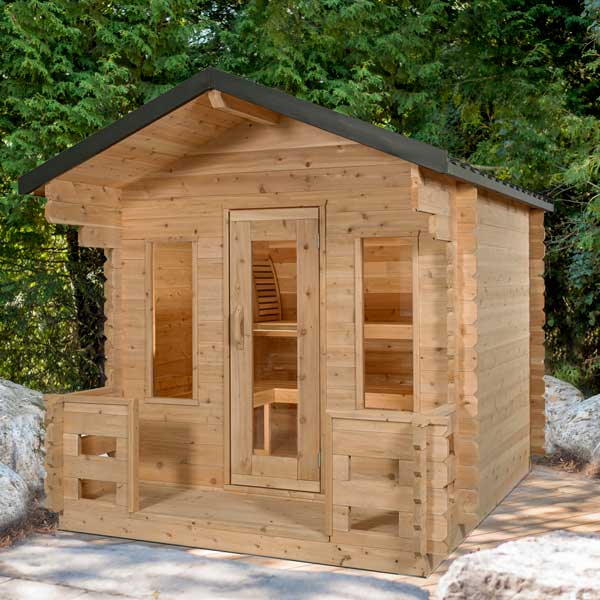 Dundalk CT Georgian 6 Person Outdoor Sauna with Porch - Sauna Heater Supply