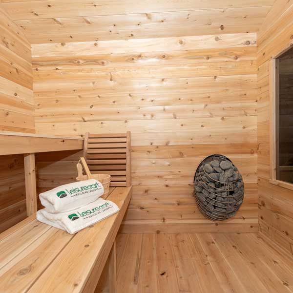 Dundalk CT Georgian 6 Person Outdoor Sauna with Porch - The Sauna Solution LLC