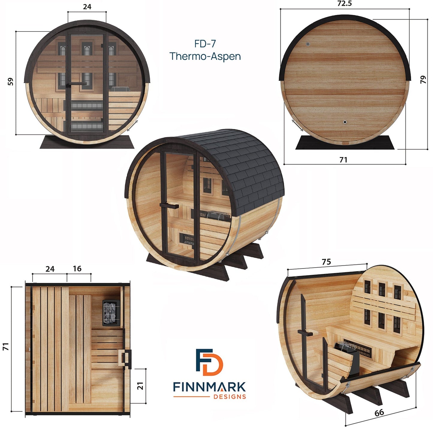 Finnmark Thermo-Aspen Combination Barrel Sauna FD-7