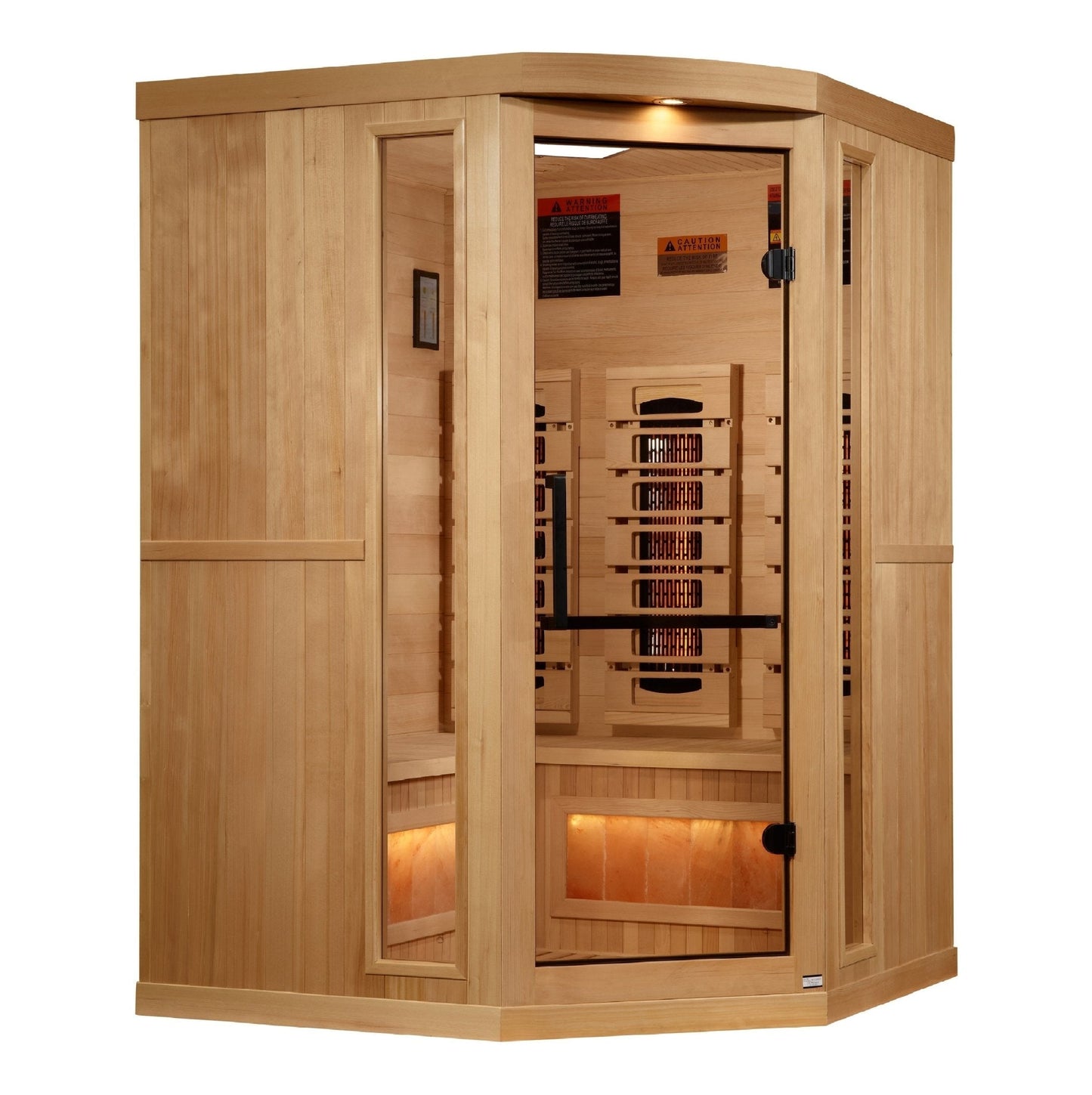 Golden Designs 2025 Reserve Edition 3 - Person Full Spectrum PureTech™ Near Zero EMF FAR Infrared Sauna with Himalayan Salt Bar (Corner Unit) - Sauna Heater Supply