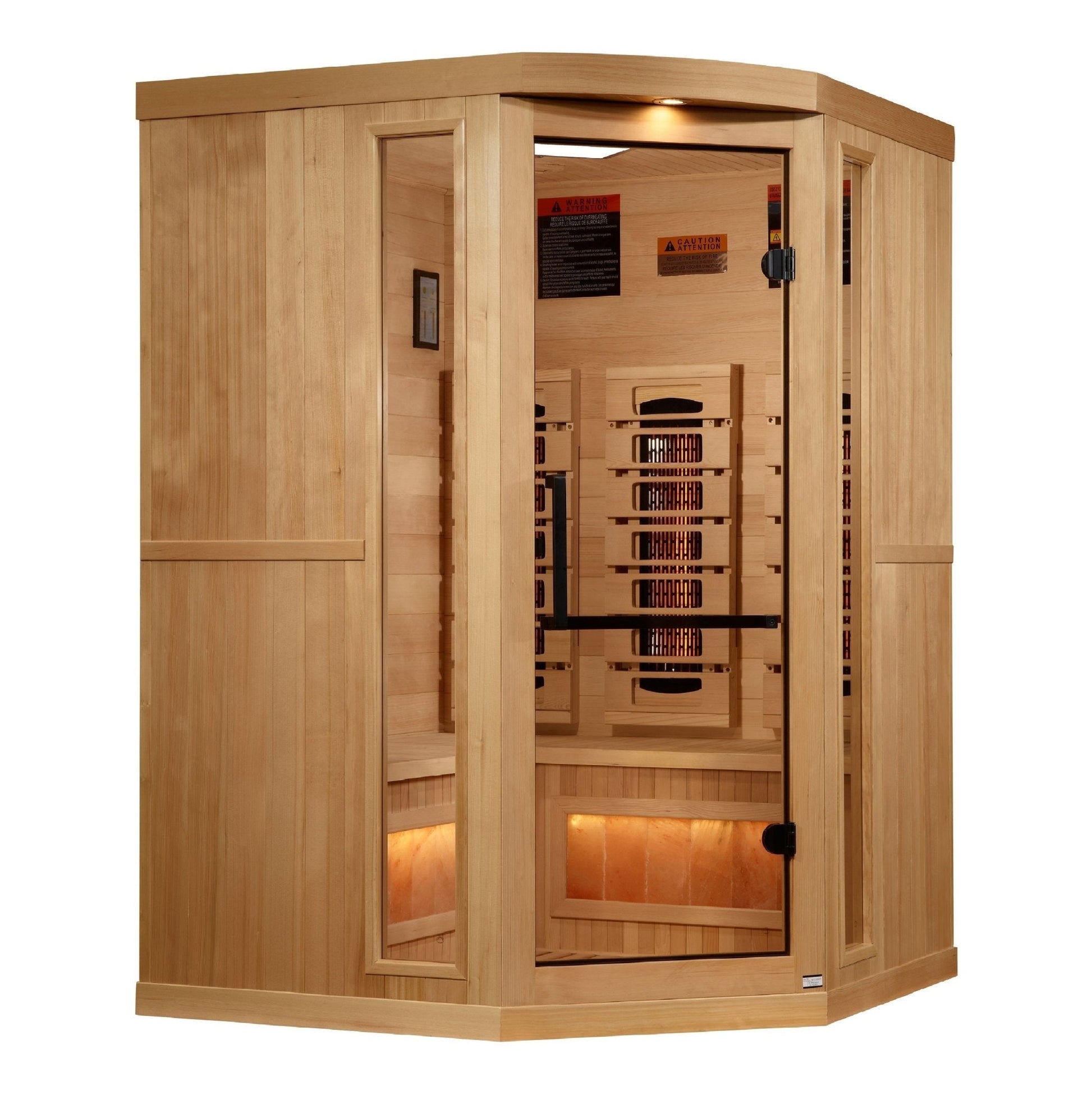 Golden Designs 2025 Reserve Edition 3 - Person Full Spectrum PureTech™ Near Zero EMF FAR Infrared Sauna with Himalayan Salt Bar (Corner Unit) - Sauna Heater Supply