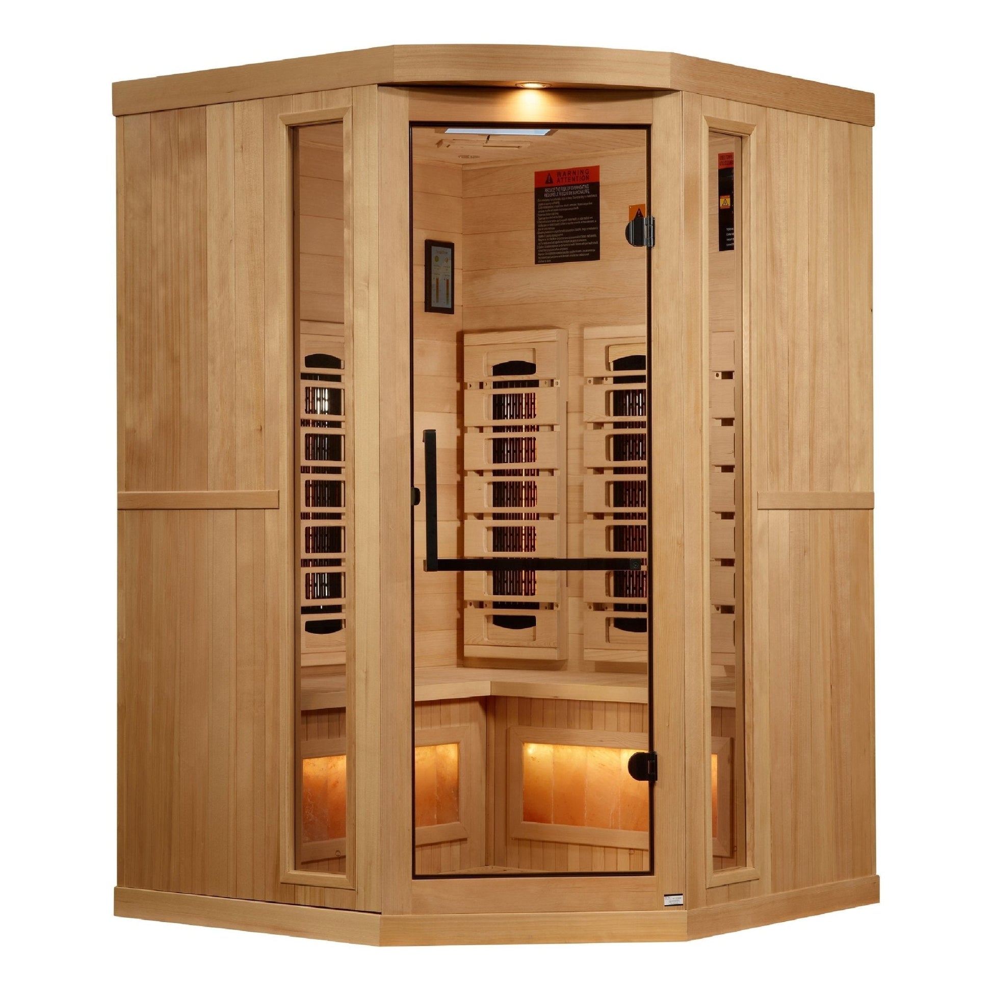 Golden Designs 2025 Reserve Edition 3 - Person Full Spectrum PureTech™ Near Zero EMF FAR Infrared Sauna with Himalayan Salt Bar (Corner Unit) - The Sauna Solution