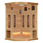 Golden Designs 2025 Reserve Edition 3 - Person Full Spectrum PureTech™ Near Zero EMF FAR Infrared Sauna with Himalayan Salt Bar (Corner Unit) - The Sauna Solution LLC