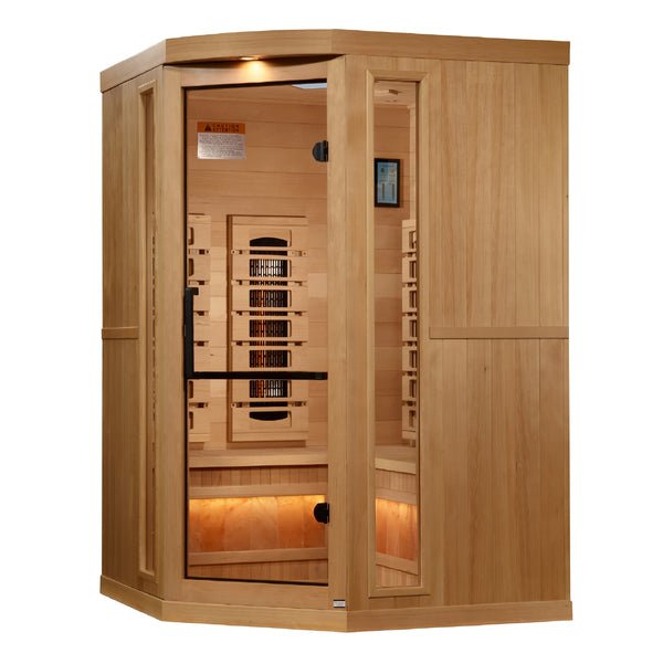 Golden Designs 2025 Reserve Edition 3 - Person Full Spectrum PureTech™ Near Zero EMF FAR Infrared Sauna with Himalayan Salt Bar (Corner Unit) - The Sauna Solution LLC