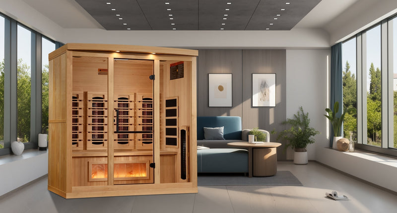 Golden Designs 2025 Reserve Edition 4 - Person Full Spectrum PureTech™ Near Zero Infrared Sauna with Himalayan Salt Bar - The Sauna Solution LLC