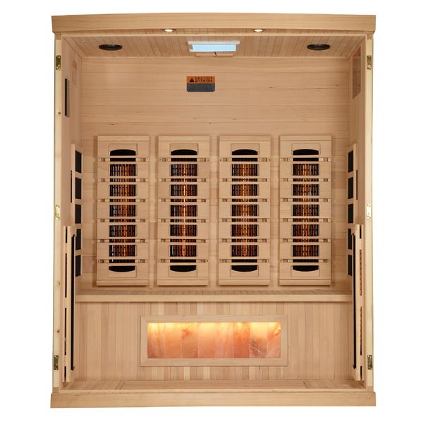 Golden Designs 2025 Reserve Edition 4 - Person Full Spectrum PureTech™ Near Zero Infrared Sauna with Himalayan Salt Bar - The Sauna Solution LLC
