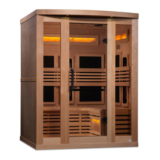 Golden Designs 3 - Person Full Spectrum PureTech™ Near Zero EMF FAR Infrared Sauna with Himalayan Salt Bar & Canadian Hemlock - The Sauna Solution