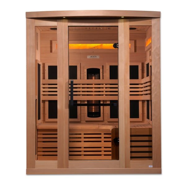 Golden Designs 3 - Person Full Spectrum PureTech™ Near Zero EMF FAR Infrared Sauna with Himalayan Salt Bar & Canadian Hemlock - The Sauna Solution