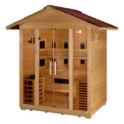 Golden Designs Gargellen 5 - Person Hybrid PureTech™ Full Spectrum IR or Traditional Stove Outdoor Sauna in Canadian Hemlock - The Sauna Solution LLC