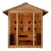 Golden Designs Gargellen 5 - Person Hybrid PureTech™ Full Spectrum IR or Traditional Stove Outdoor Sauna in Canadian Hemlock - The Sauna Solution LLC