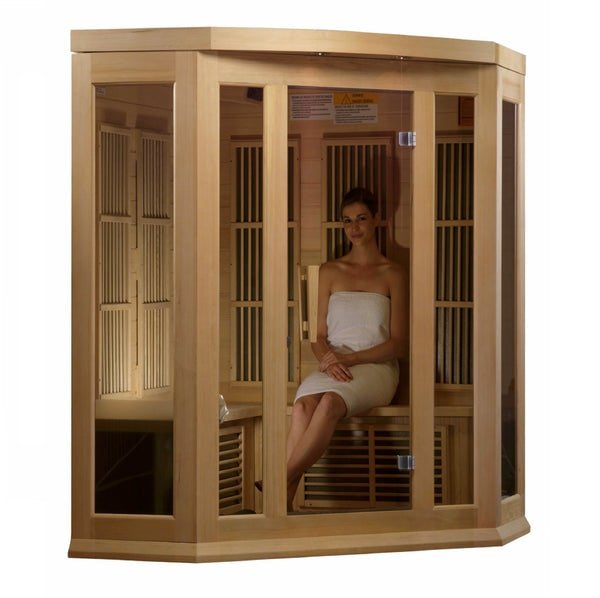 Golden Designs Maxxus 3 - Person Corner FAR Infrared Sauna Carbon Low EMF with Canadian Hemlock - The Sauna Solution
