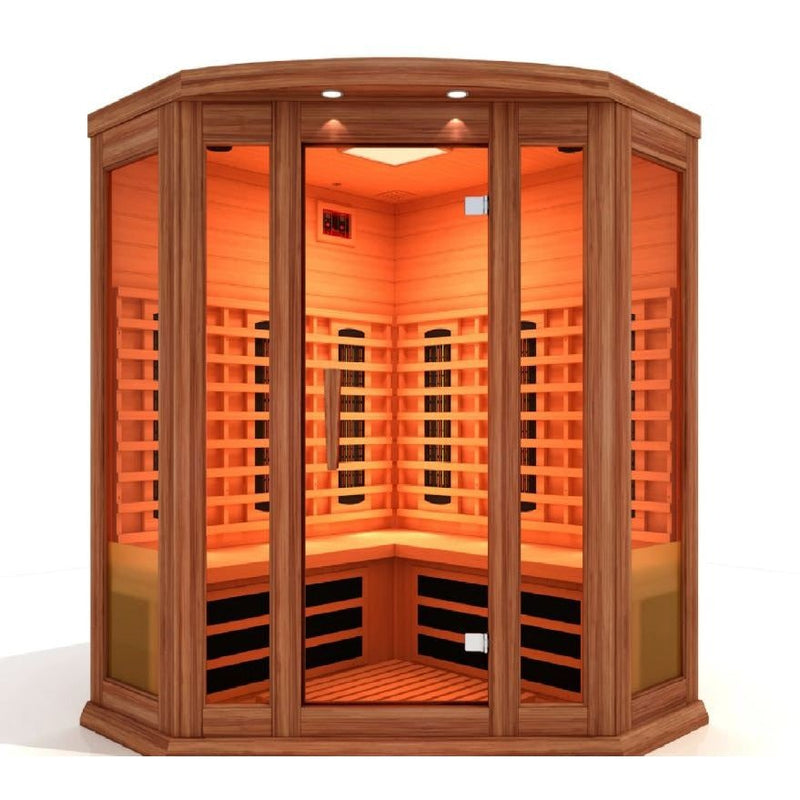 Golden Designs Maxxus 3 - Person Corner Full Spectrum Near Zero EMF FAR Infrared Sauna with Canadian Red cedar - The Sauna Solution LLC