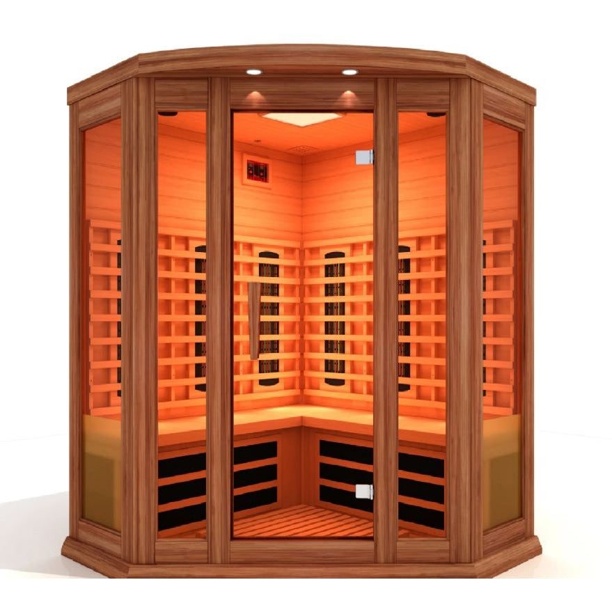 Golden Designs Maxxus 3 - Person Corner Full Spectrum Near Zero EMF FAR Infrared Sauna with Canadian Red cedar - The Sauna Solution
