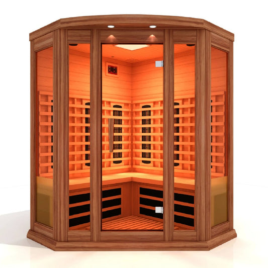 Golden Designs Maxxus 3 - Person Corner Full Spectrum Near Zero EMF FAR Infrared Sauna with Canadian Red cedar - Sauna Heater Supply