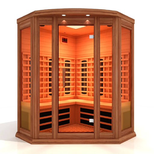 Golden Designs Maxxus 3 - Person Corner Full Spectrum Near Zero EMF FAR Infrared Sauna with Canadian Red cedar - The Sauna Solution LLC