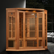Golden Designs Maxxus "Avignon Edition" 3 - Person Corner Near Zero EMF FAR Infrared Sauna with Canadian Red Cedar - The Sauna Solution LLC