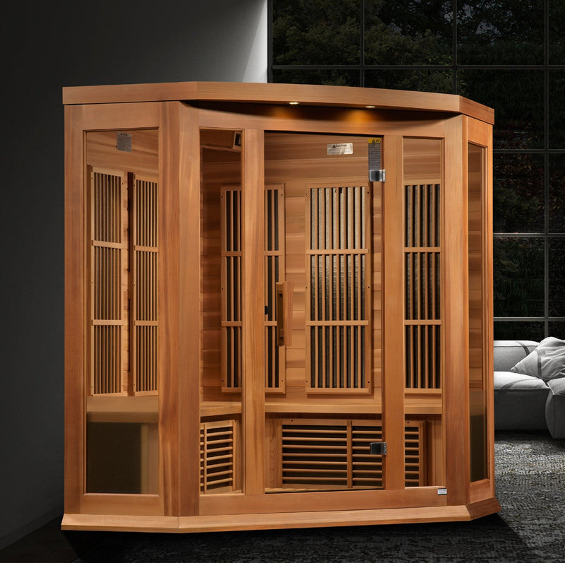 Golden Designs Maxxus "Avignon Edition" 3 - Person Corner Near Zero EMF FAR Infrared Sauna with Canadian Red Cedar - The Sauna Solution LLC