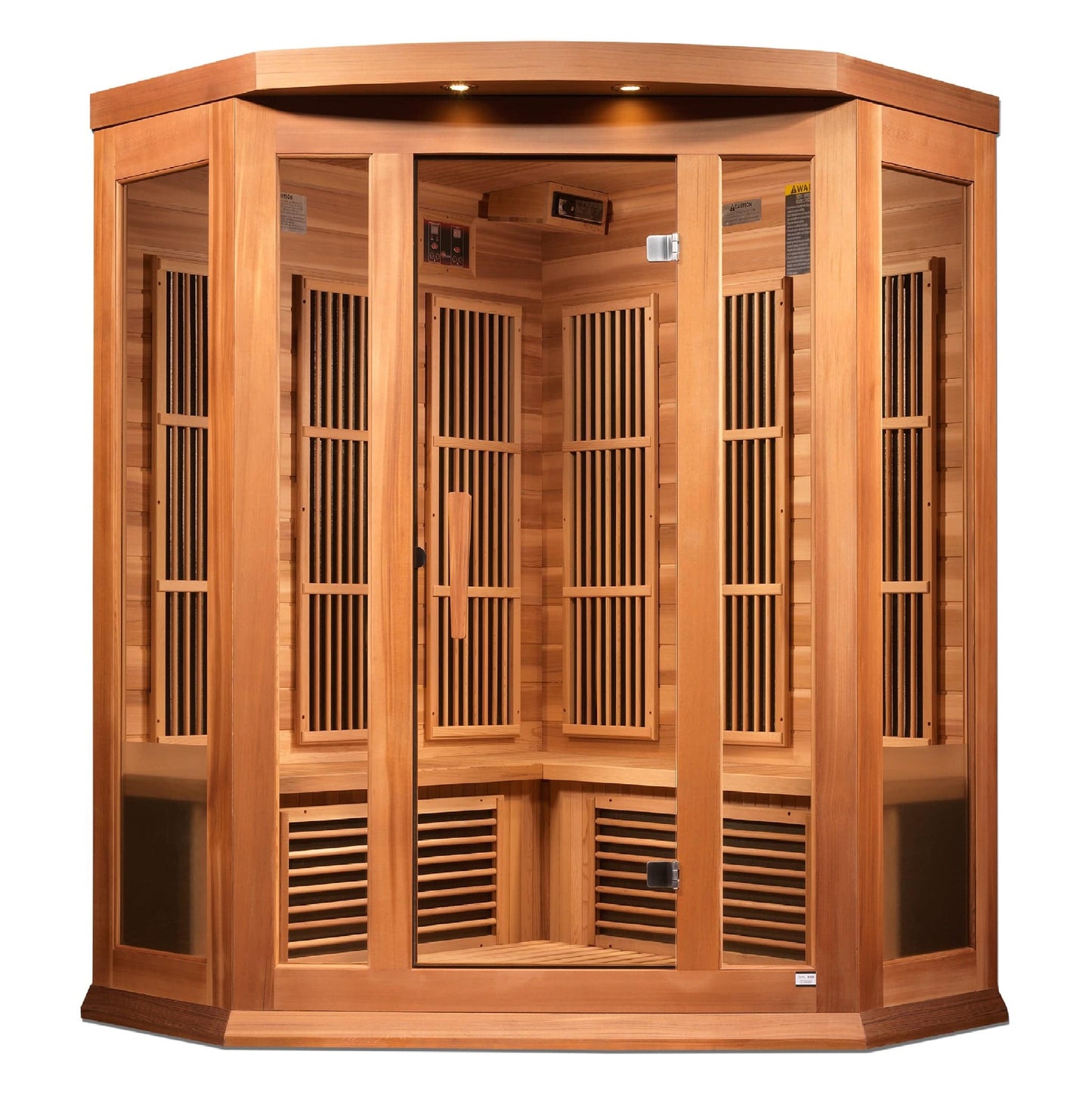 Golden Designs Maxxus "Avignon Edition" 3 - Person Corner Near Zero EMF FAR Infrared Sauna with Canadian Red Cedar - The Sauna Solution