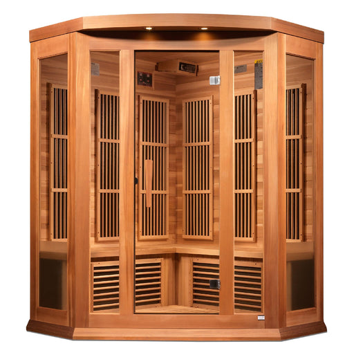 Golden Designs Maxxus "Avignon Edition" 3 - Person Corner Near Zero EMF FAR Infrared Sauna with Canadian Red Cedar - The Sauna Solution LLC