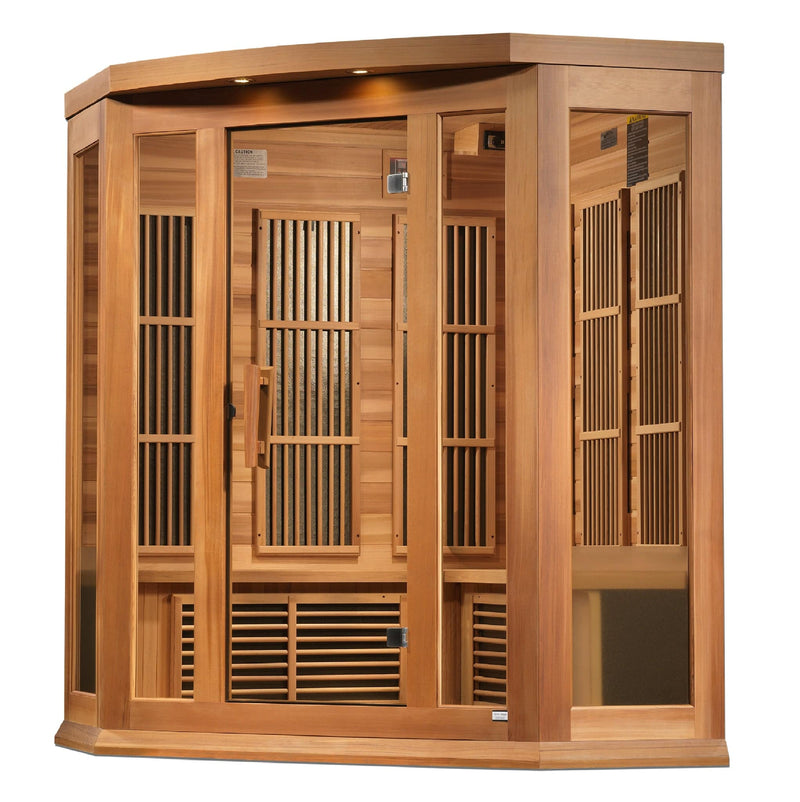 Golden Designs Maxxus "Avignon Edition" 3 - Person Corner Near Zero EMF FAR Infrared Sauna with Canadian Red Cedar - The Sauna Solution LLC