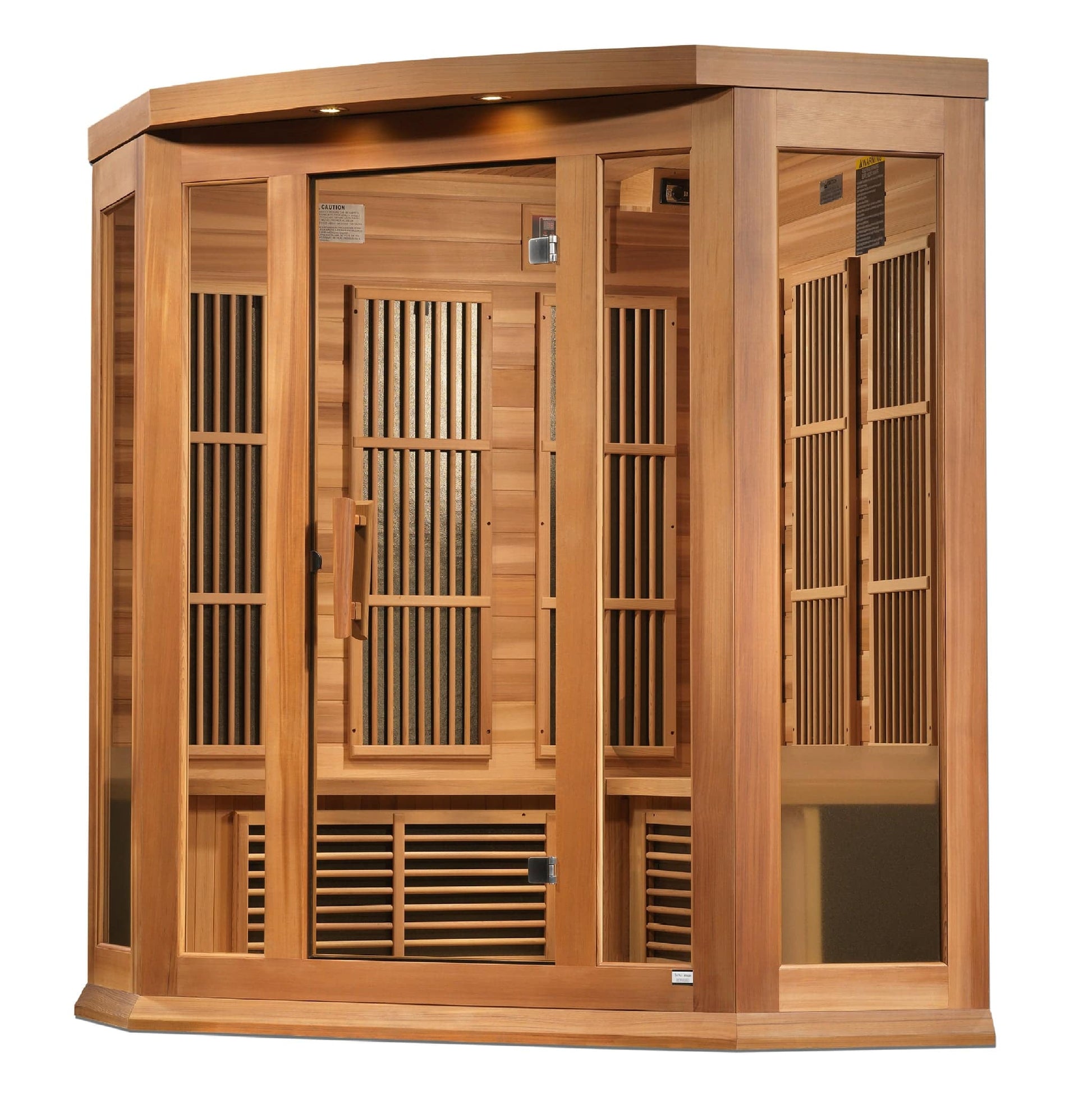 Golden Designs Maxxus "Avignon Edition" 3 - Person Corner Near Zero EMF FAR Infrared Sauna with Canadian Red Cedar - The Sauna Solution