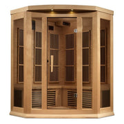 Golden Designs Maxxus "Chaumont Edition" 3 - Person Corner Near Zero EMF FAR Infrared Sauna with Canadian Hemlock - The Sauna Solution LLC