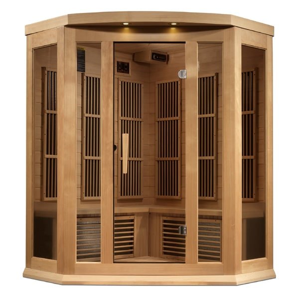 Golden Designs Maxxus "Chaumont Edition" 3 - Person Corner Near Zero EMF FAR Infrared Sauna with Canadian Hemlock - The Sauna Solution LLC
