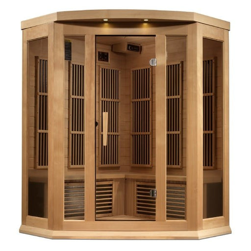 Golden Designs Maxxus "Chaumont Edition" 3 - Person Corner Near Zero EMF FAR Infrared Sauna with Canadian Hemlock - The Sauna Solution LLC