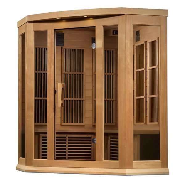 Golden Designs Maxxus "Chaumont Edition" 3 - Person Corner Near Zero EMF FAR Infrared Sauna with Canadian Hemlock - The Sauna Solution