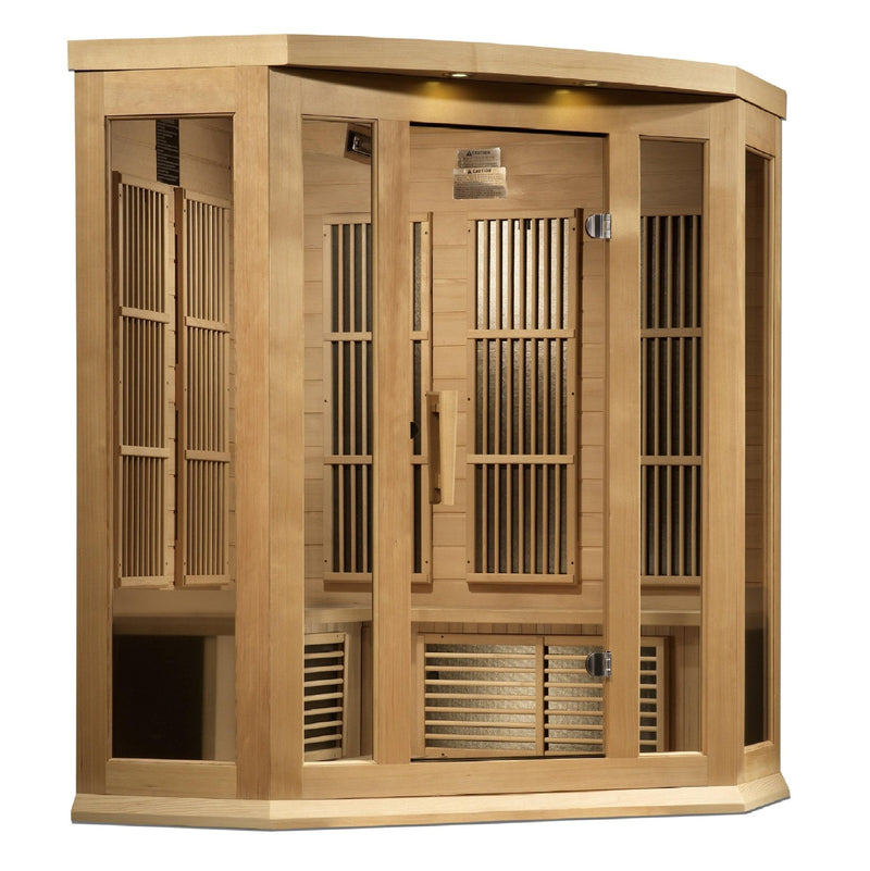 Golden Designs Maxxus "Chaumont Edition" 3 - Person Corner Near Zero EMF FAR Infrared Sauna with Canadian Hemlock - The Sauna Solution LLC