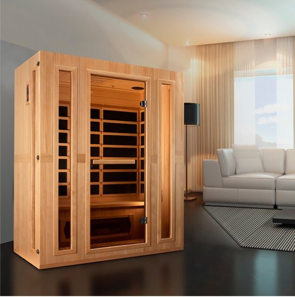 Golden Designs Maxxus "Trinity" Dual Tech 3 - Person Low EMF FAR Infrared Sauna with Canadian Hemlock - The Sauna Solution