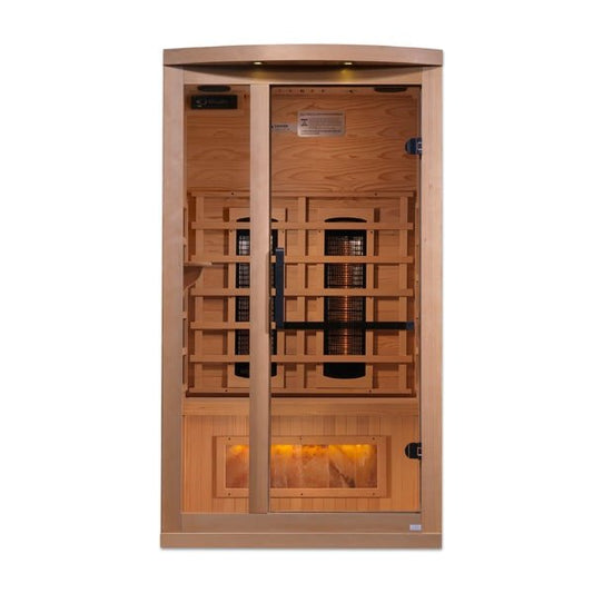 Golden Designs "Reserve Edition" 1 - 2 Person Full Spectrum PureTech™ Near Zero EMF Infrared Sauna with Himalayan Salt Bar - The Sauna Solution