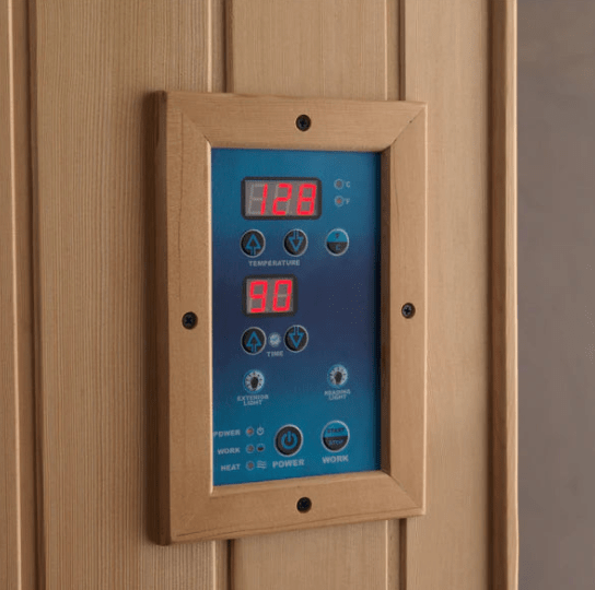 Golden Designs "Reserve Edition" 1 - 2 Person Full Spectrum PureTech™ Near Zero EMF Infrared Sauna with Himalayan Salt Bar - The Sauna Solution