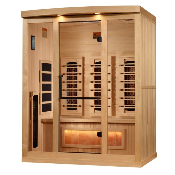 Golden Designs "Reserve Edition" 3 - Person Full Spectrum PureTech™ Near Zero EMF Infrared Sauna with Himalayan Salt Bar - The Sauna Solution