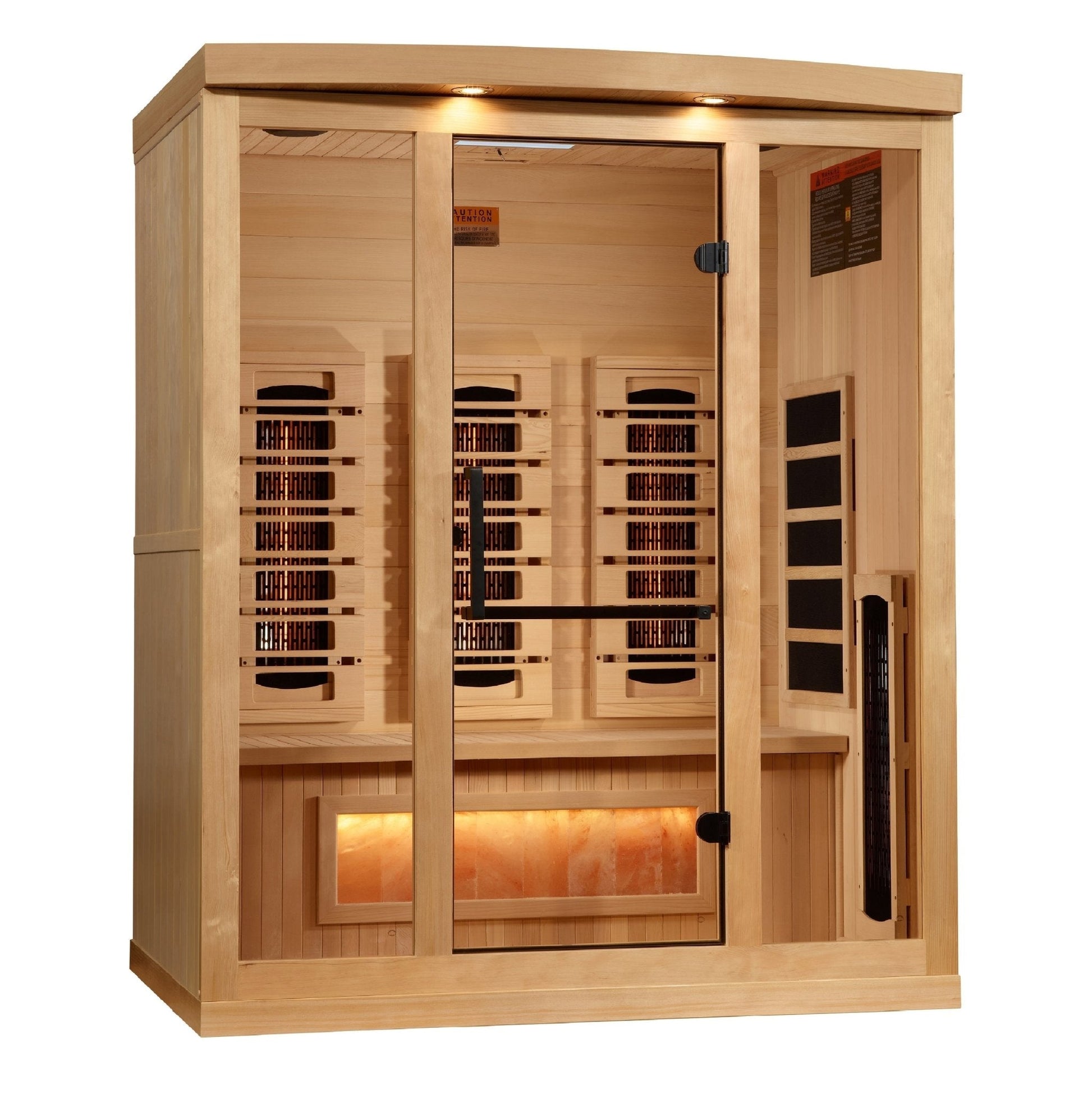 Golden Designs "Reserve Edition" 3 - Person Full Spectrum PureTech™ Near Zero EMF Infrared Sauna with Himalayan Salt Bar - The Sauna Solution