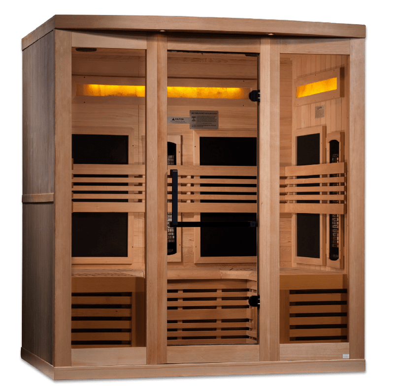 Golden Designs "Reserve Edition" 6 - Person Full Spectrum PureTech™ Near Zero EMF FAR Infrared Sauna with Himalayan Salt Bar & Canadian Hemlock - The Sauna Solution LLC