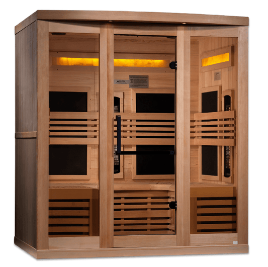 Golden Designs "Reserve Edition" 6 - Person Full Spectrum PureTech™ Near Zero EMF FAR Infrared Sauna with Himalayan Salt Bar & Canadian Hemlock - The Sauna Solution