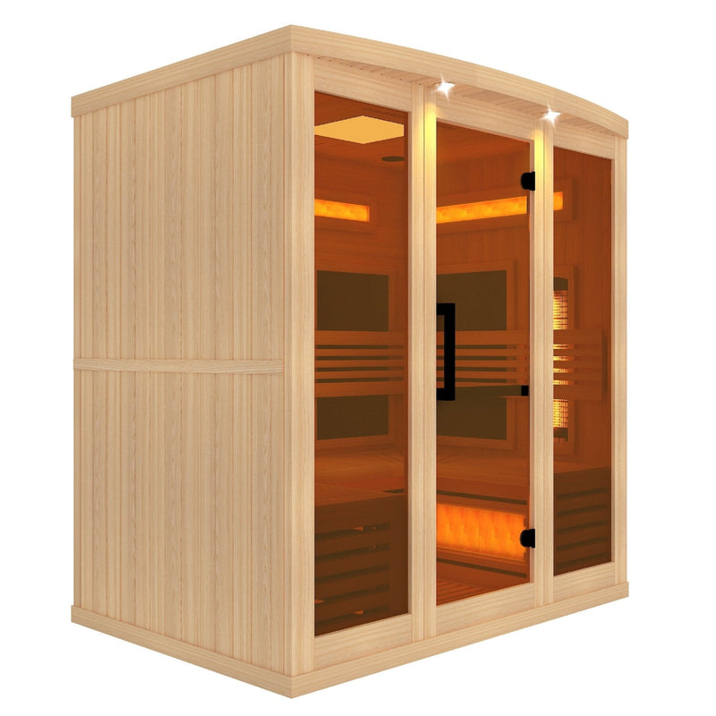 Golden Designs "Reserve Edition" 6 - Person Full Spectrum PureTech™ Near Zero EMF FAR Infrared Sauna with Himalayan Salt Bar & Canadian Hemlock - The Sauna Solution LLC