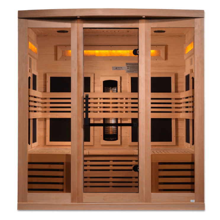 Golden Designs "Reserve Edition" 6 - Person Full Spectrum PureTech™ Near Zero EMF FAR Infrared Sauna with Himalayan Salt Bar & Canadian Hemlock - The Sauna Solution LLC