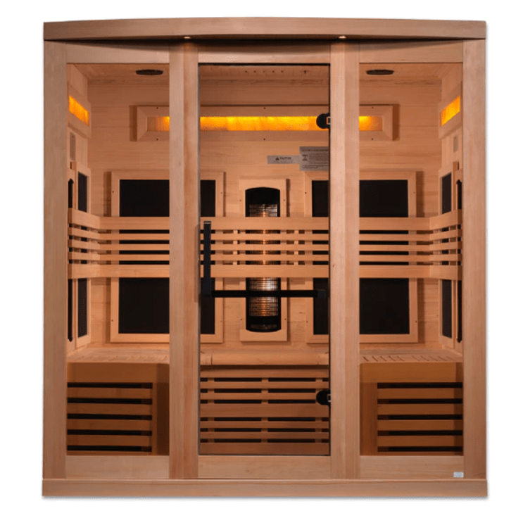 Golden Designs "Reserve Edition" 6 - Person Full Spectrum PureTech™ Near Zero EMF FAR Infrared Sauna with Himalayan Salt Bar & Canadian Hemlock - The Sauna Solution LLC