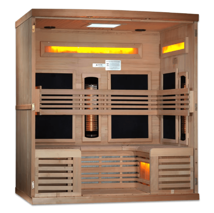 Golden Designs "Reserve Edition" 6 - Person Full Spectrum PureTech™ Near Zero EMF FAR Infrared Sauna with Himalayan Salt Bar & Canadian Hemlock - The Sauna Solution