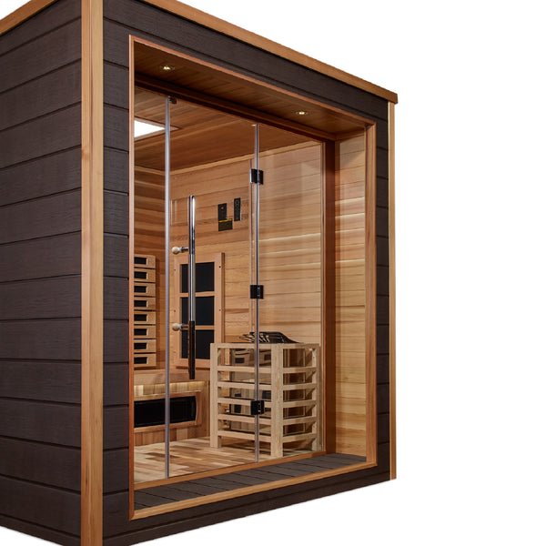 Golden Designs Visby 3 - Person Full Spectrum PureTech™ Indoor - Outdoor Hybrid Sauna in Red Cedar Wood - The Sauna Solution LLC