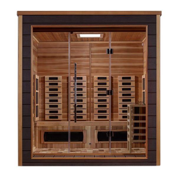 Golden Designs Visby 3 - Person Full Spectrum PureTech™ Indoor - Outdoor Hybrid Sauna in Red Cedar Wood - The Sauna Solution
