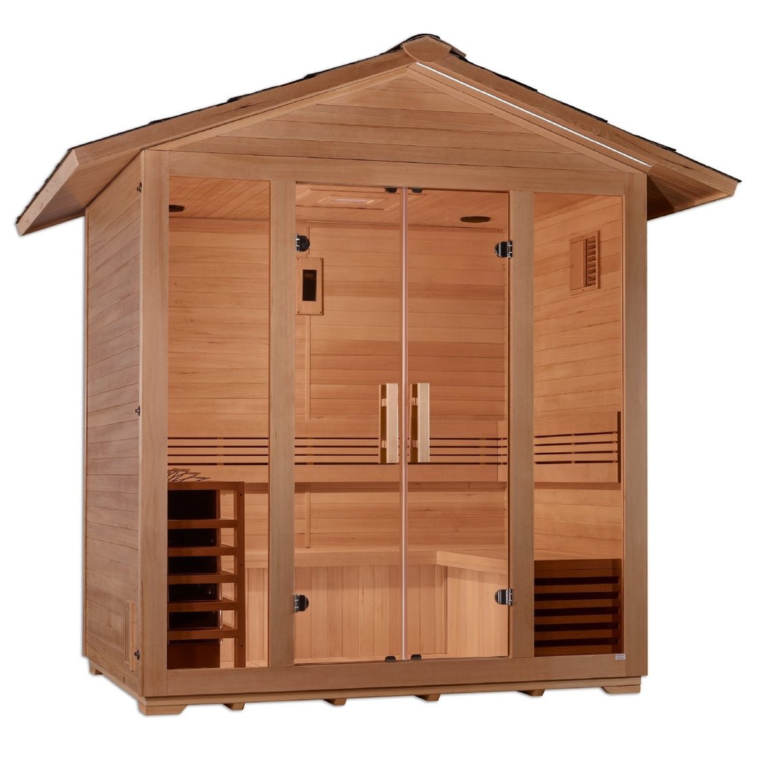 Golden Designs Vorarlberg 5 - Person Outdoor Traditional Sauna with Water Proof Stained Hemlock Wood - The Sauna Solution