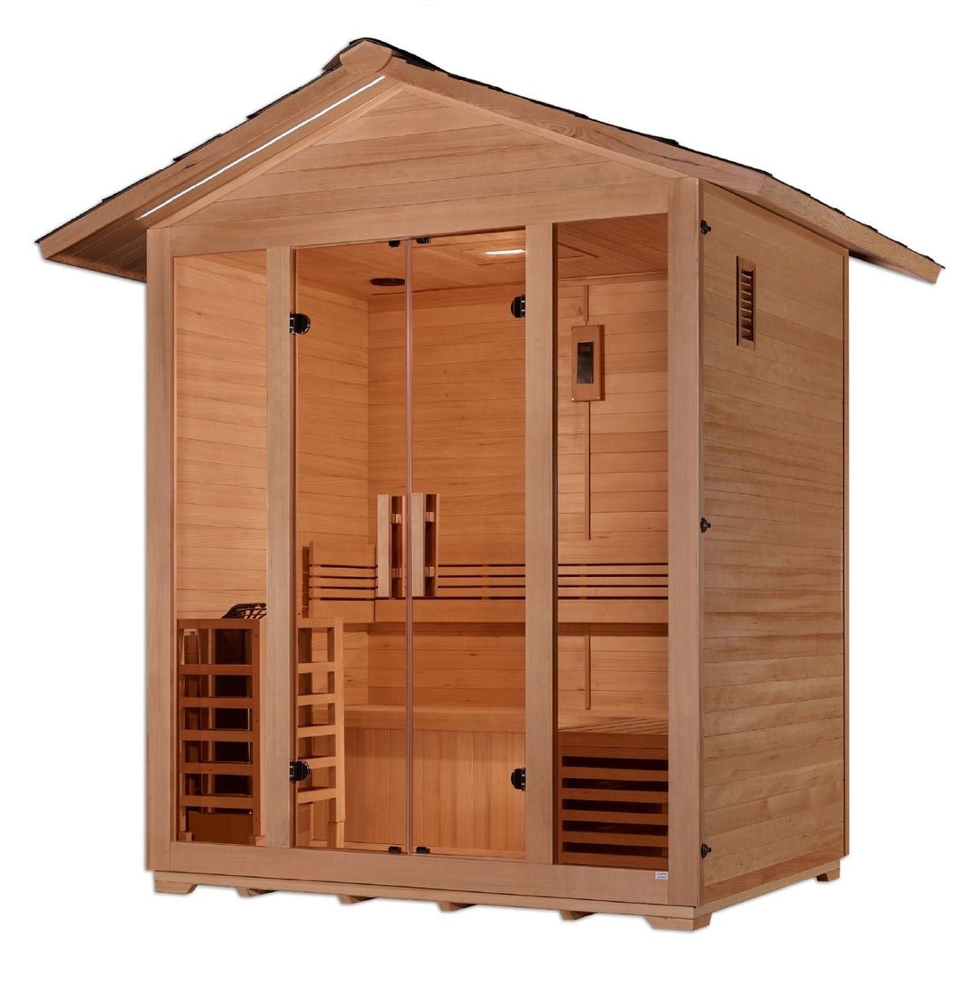 Golden Designs Vorarlberg 5 - Person Outdoor Traditional Sauna with Water Proof Stained Hemlock Wood - The Sauna Solution